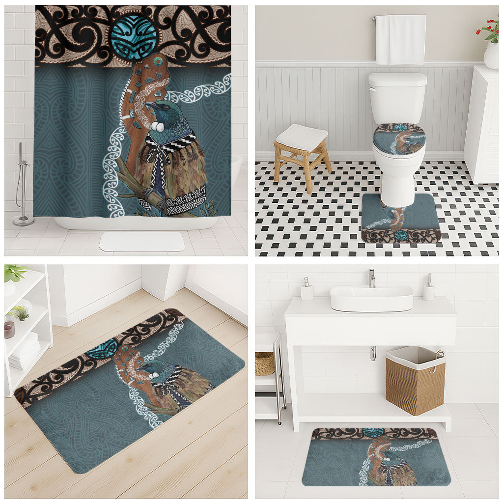 New Zealand Tui Bird Maripi Bathroom Set Maori Weapon Kowhaiwhai Pattern LT22 - Polynesian Pride