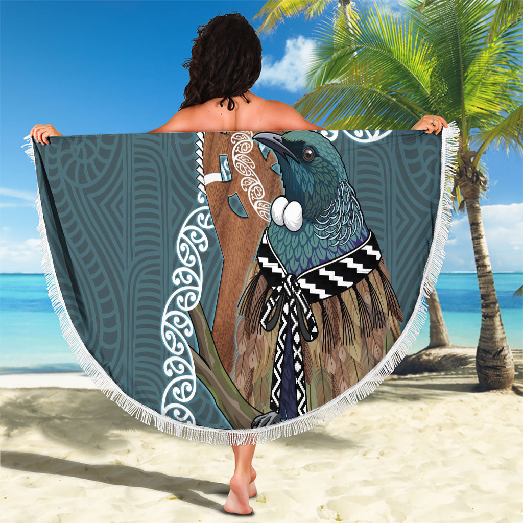 New Zealand Tui Bird Maripi Beach Blanket Maori Weapon Kowhaiwhai Pattern LT22 - Polynesian Pride