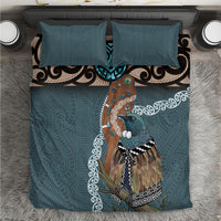 New Zealand Tui Bird Maripi Bedding Set Maori Weapon Kowhaiwhai Pattern LT22 Slate Blue - Polynesian Pride