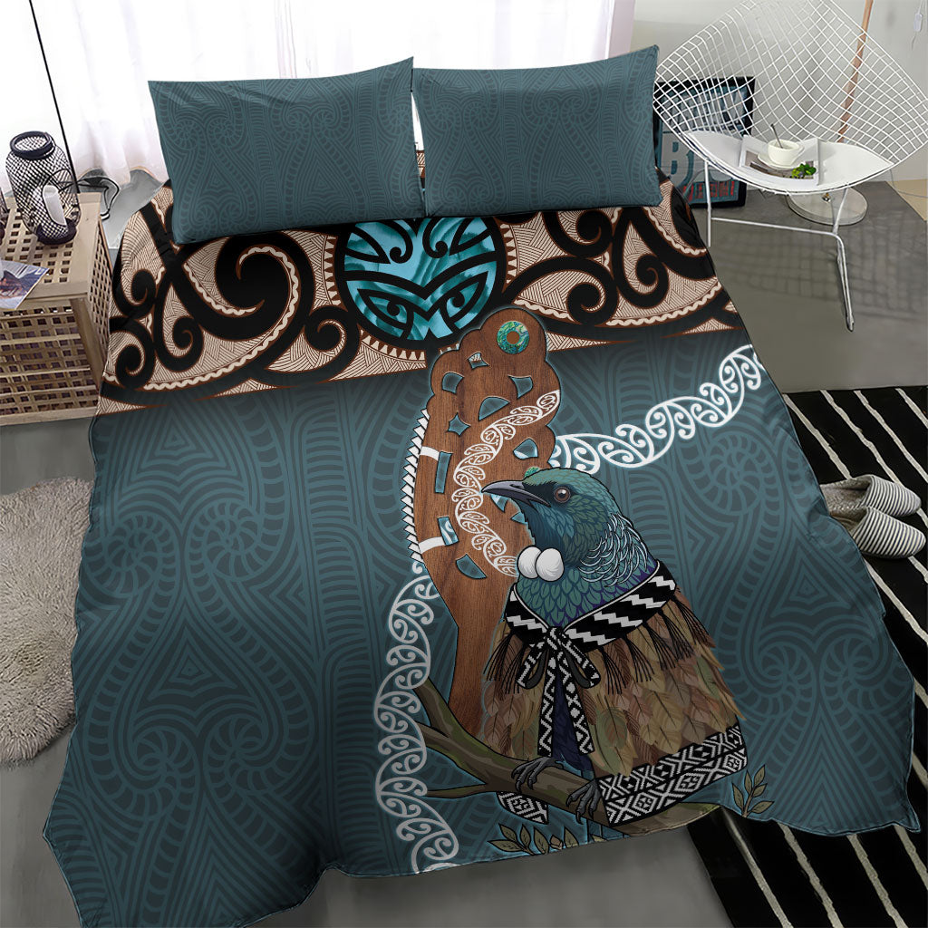 New Zealand Tui Bird Maripi Bedding Set Maori Weapon Kowhaiwhai Pattern LT22 - Polynesian Pride