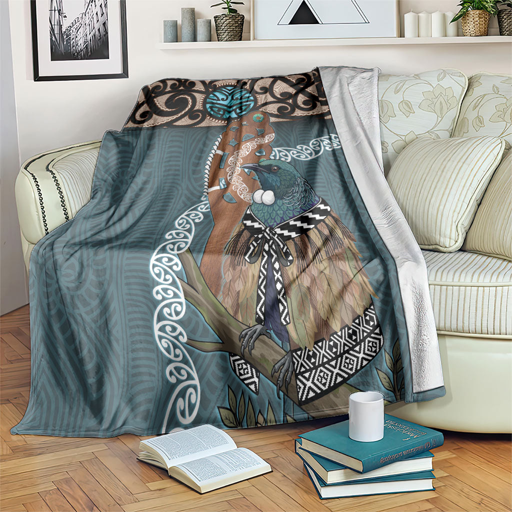 New Zealand Tui Bird Maripi Blanket Maori Weapon Kowhaiwhai Pattern LT22 Slate Blue - Polynesian Pride