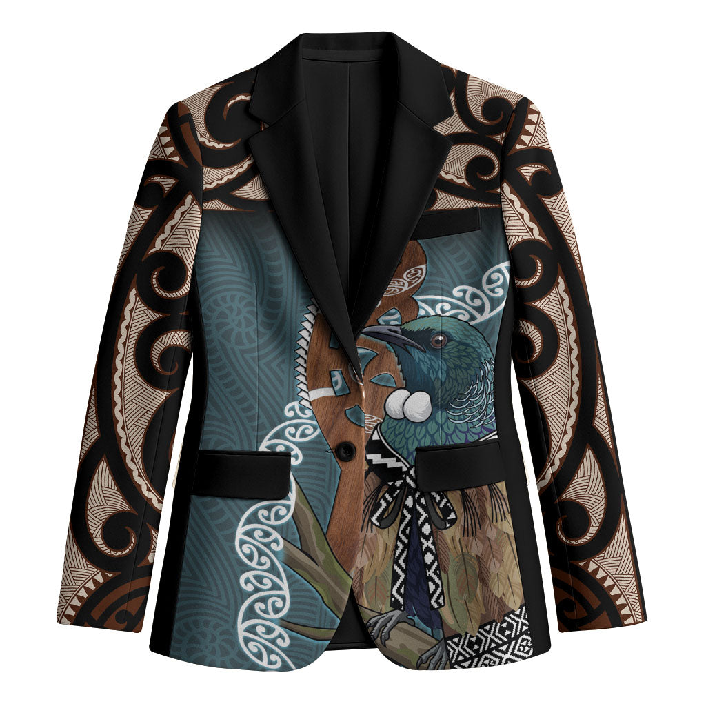 New Zealand Tui Bird Maripi Blazer Maori Weapon Kowhaiwhai Pattern LT22 Unisex Slate Blue - Polynesian Pride