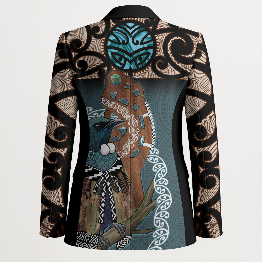 New Zealand Tui Bird Maripi Blazer Maori Weapon Kowhaiwhai Pattern LT22 - Polynesian Pride