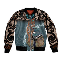 New Zealand Tui Bird Maripi Bomber Jacket Maori Weapon Kowhaiwhai Pattern LT22 Unisex Slate Blue - Polynesian Pride
