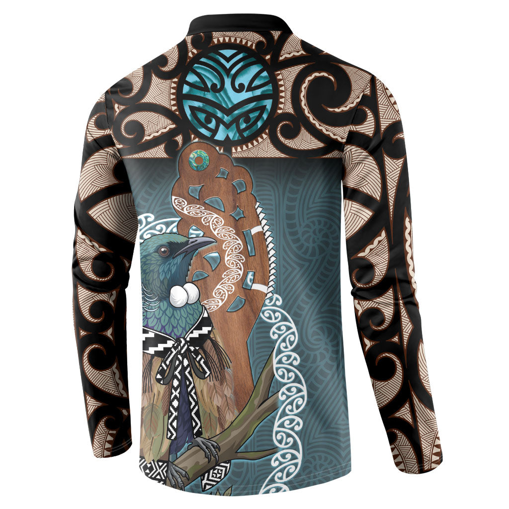 New Zealand Tui Bird Maripi Button Sweatshirt Maori Weapon Kowhaiwhai Pattern LT22 - Polynesian Pride