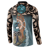 New Zealand Tui Bird Maripi Button Sweatshirt Maori Weapon Kowhaiwhai Pattern LT22 - Polynesian Pride