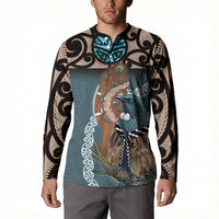 New Zealand Tui Bird Maripi Button Sweatshirt Maori Weapon Kowhaiwhai Pattern LT22 - Polynesian Pride