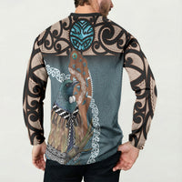 New Zealand Tui Bird Maripi Button Sweatshirt Maori Weapon Kowhaiwhai Pattern LT22 - Polynesian Pride