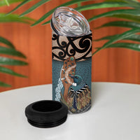 New Zealand Tui Bird Maripi 4 in 1 Can Cooler Tumbler Maori Weapon Kowhaiwhai Pattern LT22 - Polynesian Pride