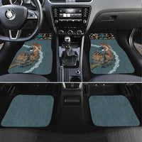 New Zealand Tui Bird Maripi Car Mats Maori Weapon Kowhaiwhai Pattern LT22 Set 4pcs Slate Blue - Polynesian Pride