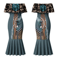 New Zealand Tui Bird Maripi Couples Matching Mermaid Dress and Hawaiian Shirt Maori Weapon Kowhaiwhai Pattern LT22 - Polynesian Pride