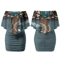 New Zealand Tui Bird Maripi Couples Matching Off Shoulder Short Dress and Long Sleeve Button Shirt Maori Weapon Kowhaiwhai Pattern LT22 - Polynesian Pride