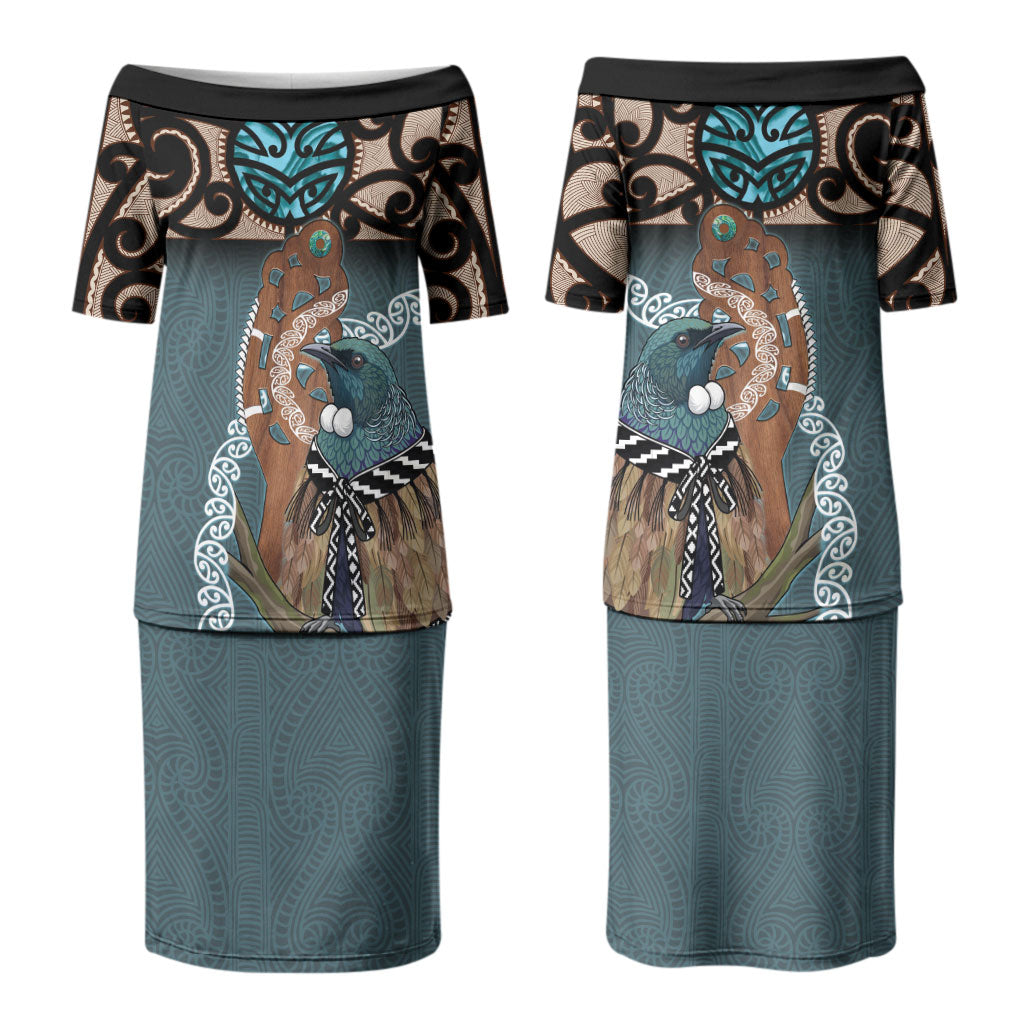 New Zealand Tui Bird Maripi Couples Matching Puletasi and Hawaiian Shirt Maori Weapon Kowhaiwhai Pattern LT22 - Polynesian Pride