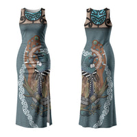 New Zealand Tui Bird Maripi Couples Matching Tank Maxi Dress and Hawaiian Shirt Maori Weapon Kowhaiwhai Pattern LT22 - Polynesian Pride