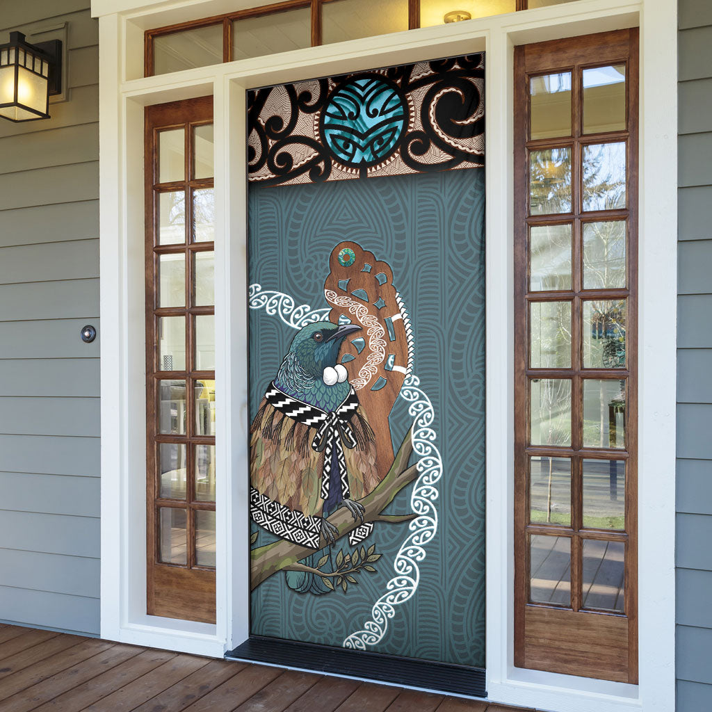 New Zealand Tui Bird Maripi Door Cover Maori Weapon Kowhaiwhai Pattern LT22 - Polynesian Pride