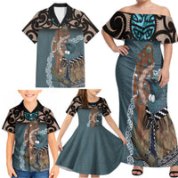 New Zealand Tui Bird Maripi Family Matching Off Shoulder Maxi Dress and Hawaiian Shirt Maori Weapon Kowhaiwhai Pattern LT22 - Polynesian Pride