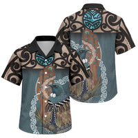 New Zealand Tui Bird Maripi Family Matching Puletasi and Hawaiian Shirt Maori Weapon Kowhaiwhai Pattern LT22 Son's Shirt Slate Blue - Polynesian Pride