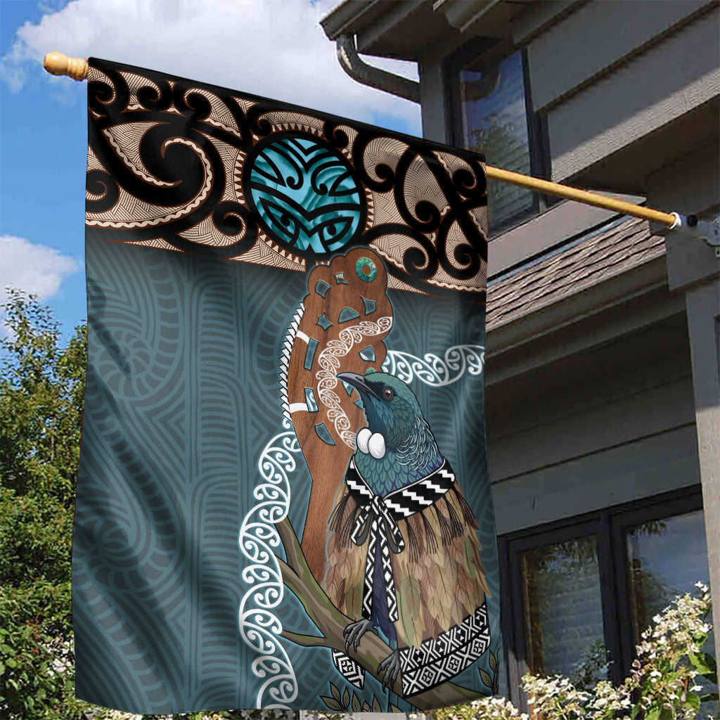 New Zealand Tui Bird Maripi Garden Flag Maori Weapon Kowhaiwhai Pattern LT22 - Polynesian Pride