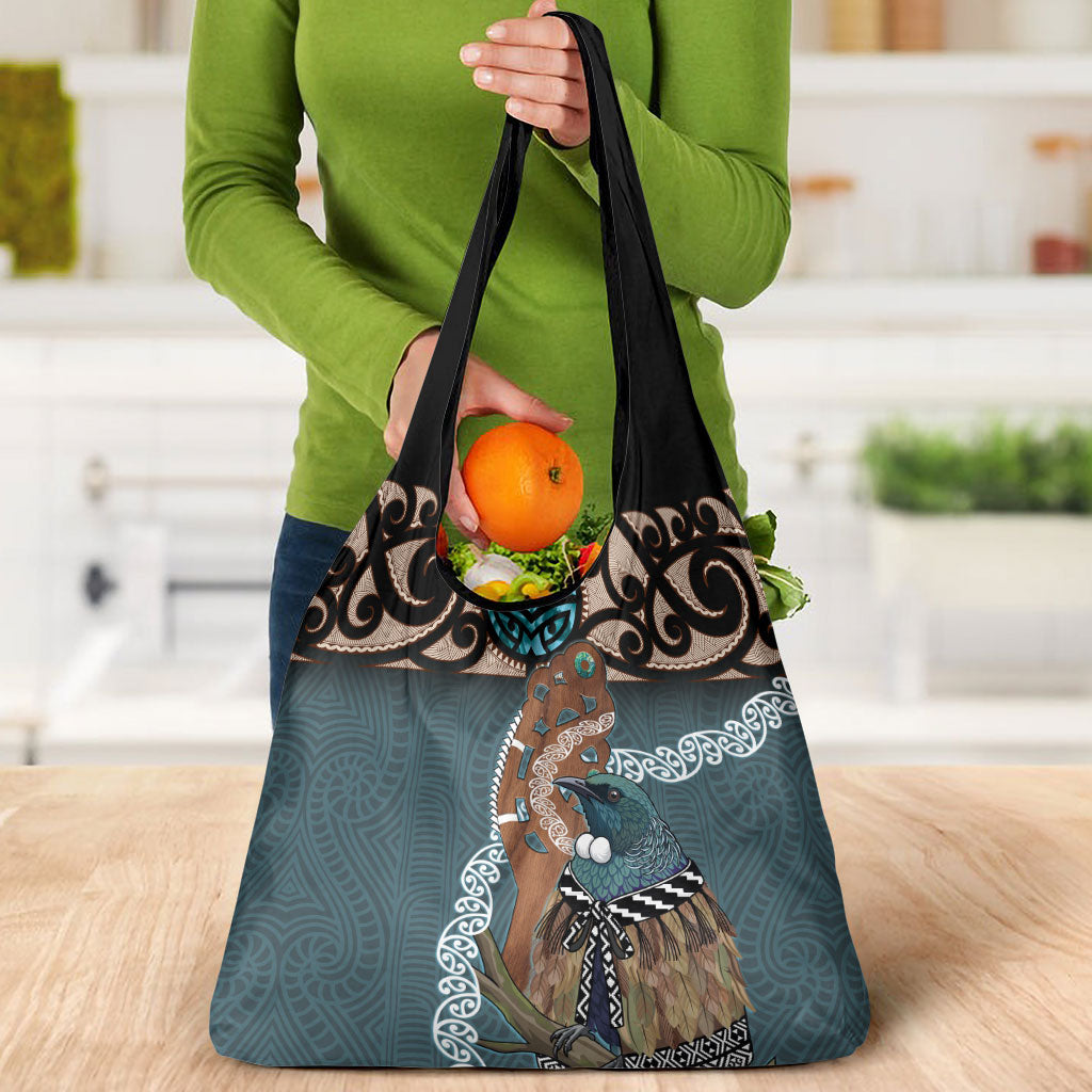 New Zealand Tui Bird Maripi Grocery Bag Maori Weapon Kowhaiwhai Pattern LT22 - Polynesian Pride