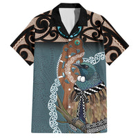 New Zealand Tui Bird Maripi Hawaiian Shirt Maori Weapon Kowhaiwhai Pattern LT22 Slate Blue - Polynesian Pride