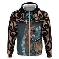 New Zealand Tui Bird Maripi Hoodie Maori Weapon Kowhaiwhai Pattern LT22 Zip Hoodie Slate Blue - Polynesian Pride