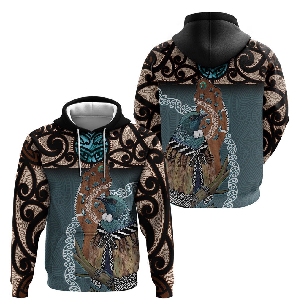 New Zealand Tui Bird Maripi Hoodie Maori Weapon Kowhaiwhai Pattern LT22 - Polynesian Pride
