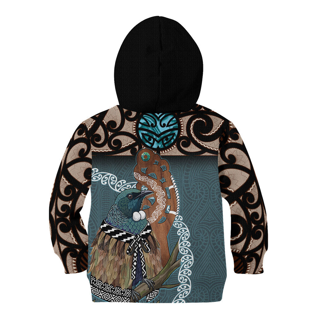 New Zealand Tui Bird Maripi Kid Hoodie Maori Weapon Kowhaiwhai Pattern LT22 - Polynesian Pride