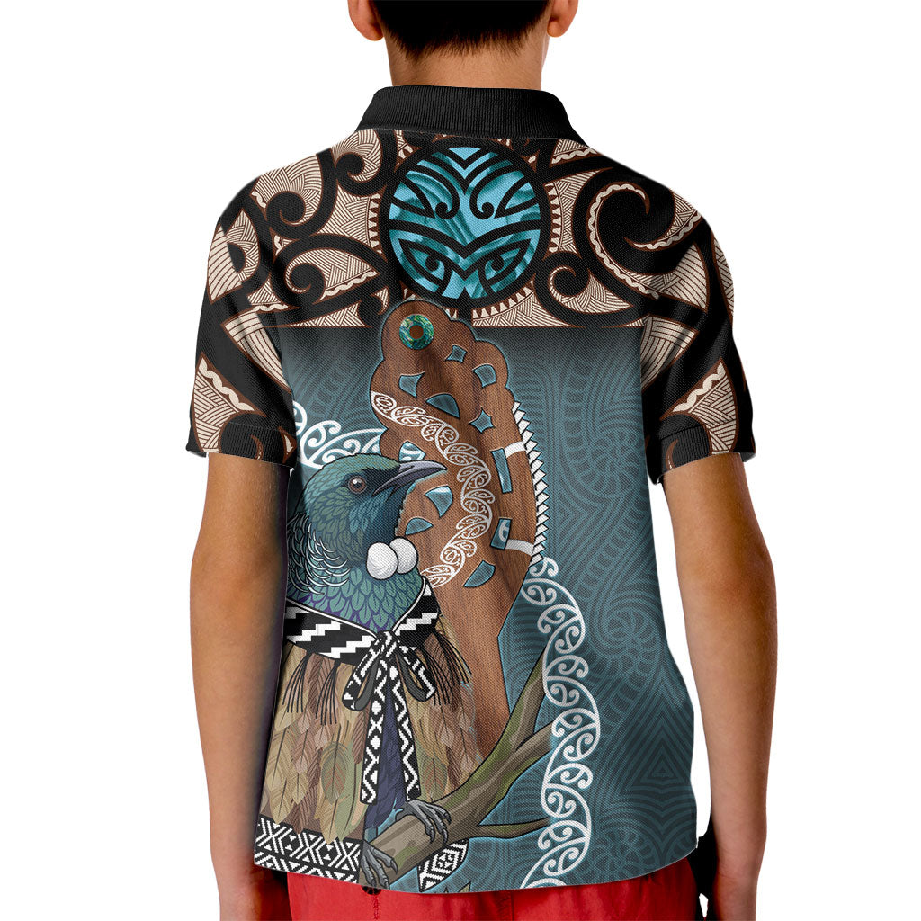 New Zealand Tui Bird Maripi Kid Polo Shirt Maori Weapon Kowhaiwhai Pattern LT22 - Polynesian Pride