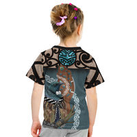 New Zealand Tui Bird Maripi Kid T Shirt Maori Weapon Kowhaiwhai Pattern LT22 - Polynesian Pride