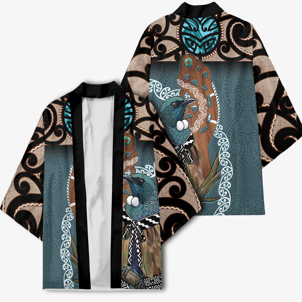 New Zealand Tui Bird Maripi Kimono Maori Weapon Kowhaiwhai Pattern LT22 - Polynesian Pride