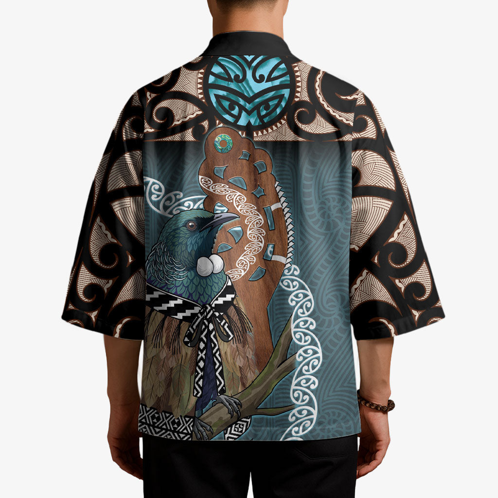New Zealand Tui Bird Maripi Kimono Maori Weapon Kowhaiwhai Pattern LT22 - Polynesian Pride