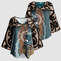 New Zealand Tui Bird Maripi Kimono Sleeve Blouse Maori Weapon Kowhaiwhai Pattern LT22 - Polynesian Pride