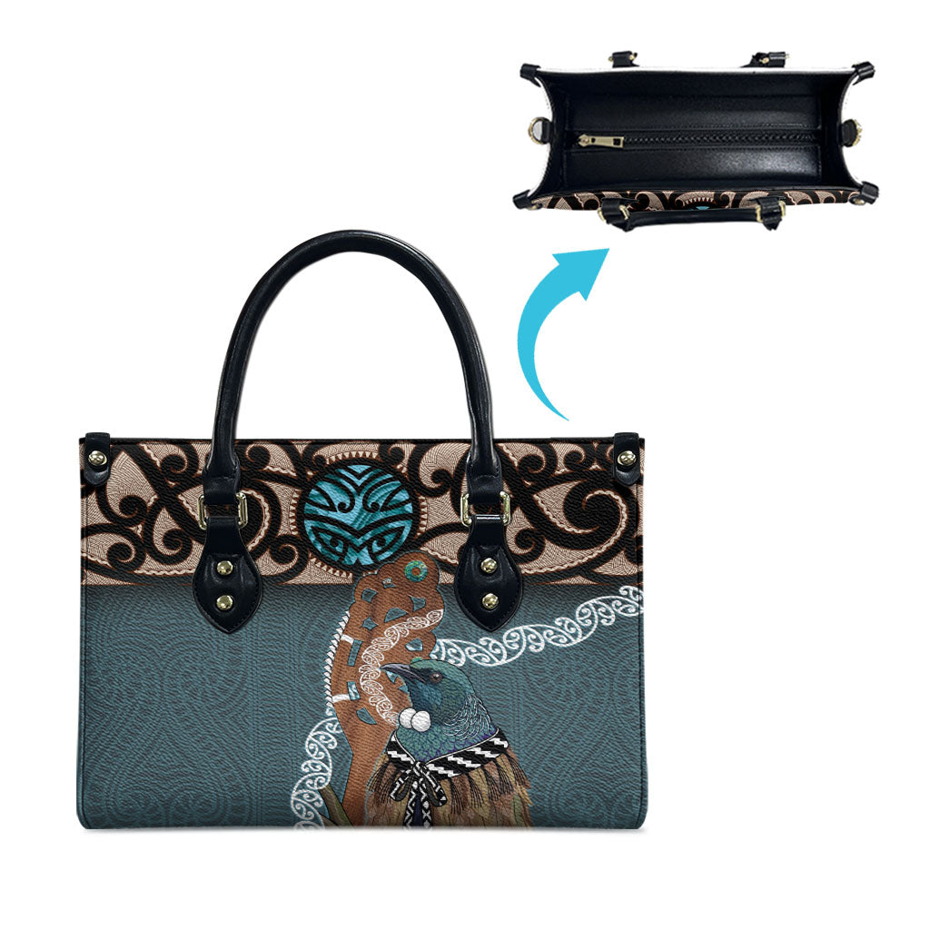 New Zealand Tui Bird Maripi Leather Bag Maori Weapon Kowhaiwhai Pattern LT22 - Polynesian Pride