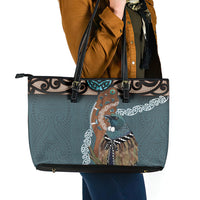 New Zealand Tui Bird Maripi Leather Tote Bag Maori Weapon Kowhaiwhai Pattern LT22 - Polynesian Pride