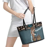 New Zealand Tui Bird Maripi Leather Tote Bag Maori Weapon Kowhaiwhai Pattern LT22 - Polynesian Pride