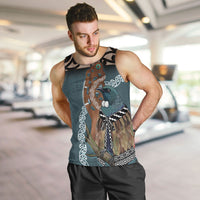 New Zealand Tui Bird Maripi Men Tank Top Maori Weapon Kowhaiwhai Pattern LT22 Slate Blue - Polynesian Pride
