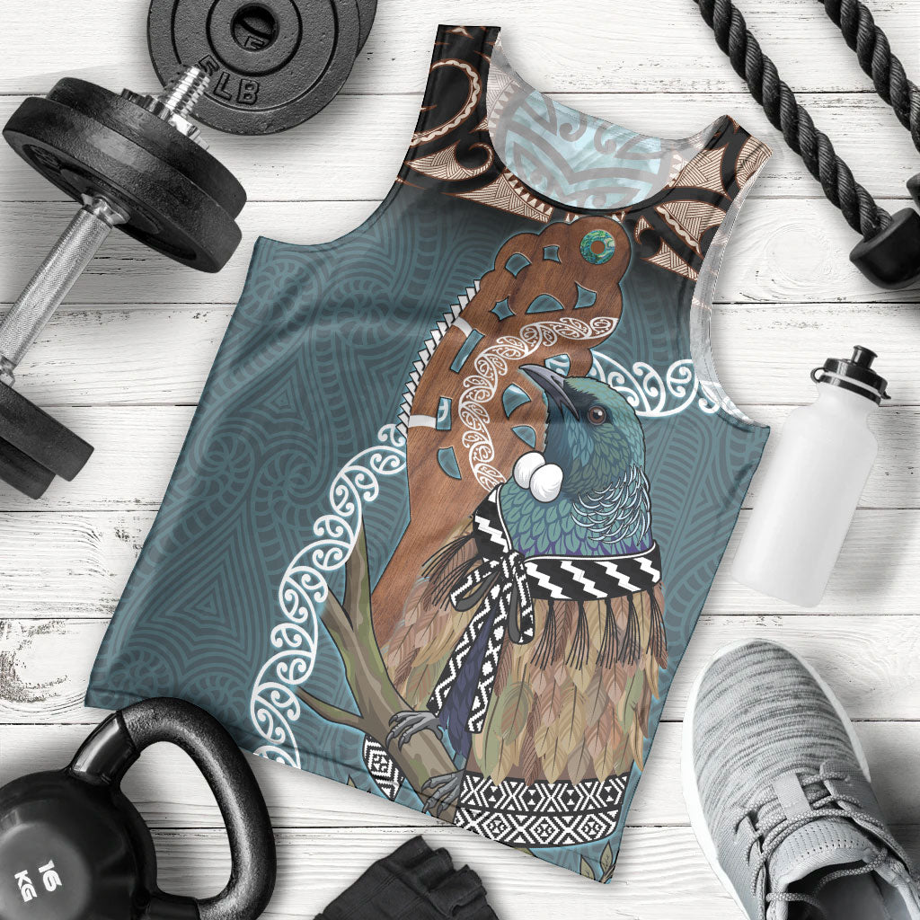 New Zealand Tui Bird Maripi Men Tank Top Maori Weapon Kowhaiwhai Pattern LT22 - Polynesian Pride