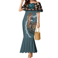 New Zealand Tui Bird Maripi Mermaid Dress Maori Weapon Kowhaiwhai Pattern LT22 Women Slate Blue - Polynesian Pride