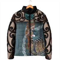 New Zealand Tui Bird Maripi Padded Jacket Maori Weapon Kowhaiwhai Pattern LT22 - Polynesian Pride