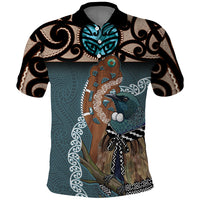 New Zealand Tui Bird Maripi Polo Shirt Maori Weapon Kowhaiwhai Pattern LT22 Slate Blue - Polynesian Pride