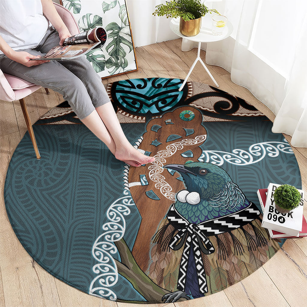 New Zealand Tui Bird Maripi Round Carpet Maori Weapon Kowhaiwhai Pattern LT22 - Polynesian Pride