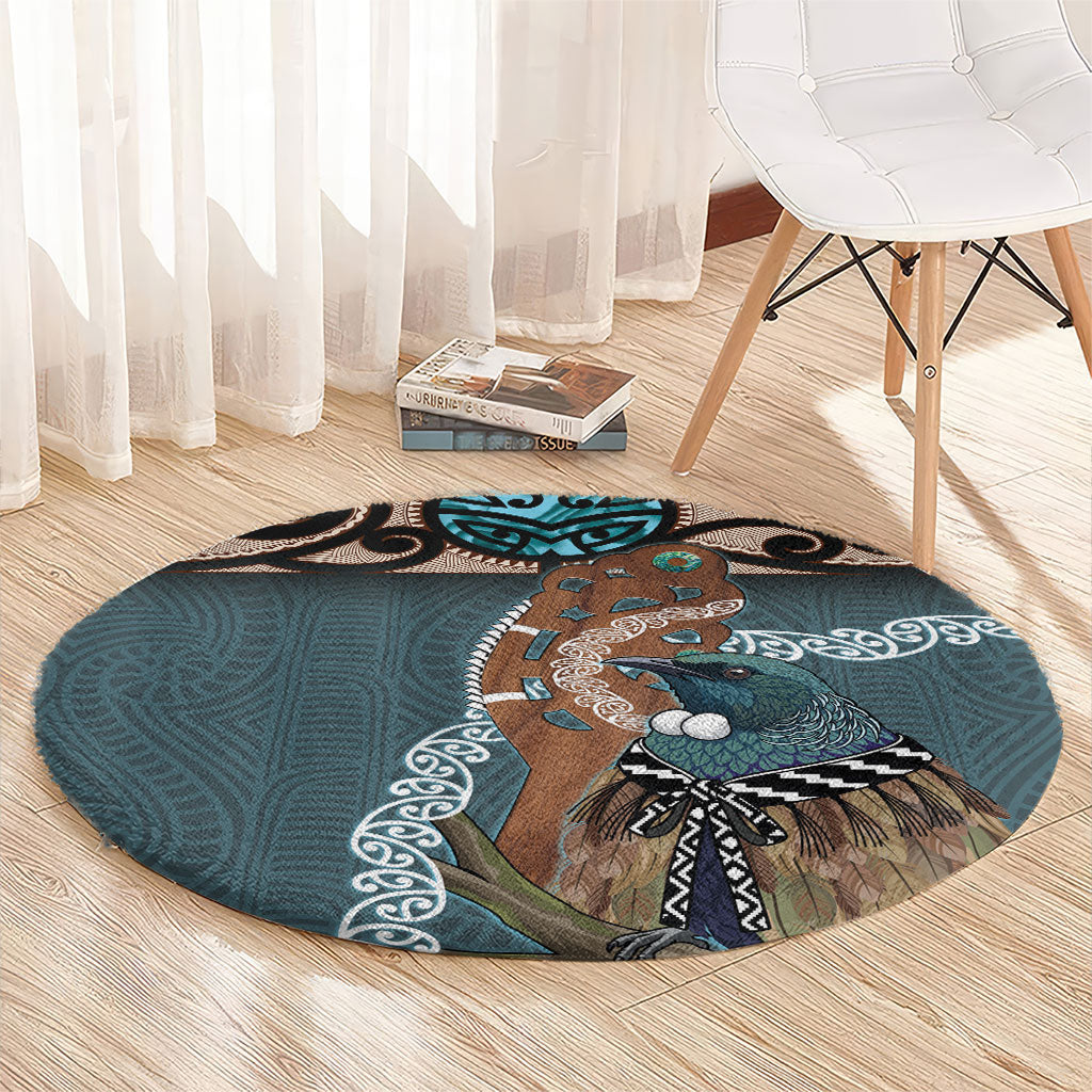 New Zealand Tui Bird Maripi Round Carpet Maori Weapon Kowhaiwhai Pattern LT22 - Polynesian Pride