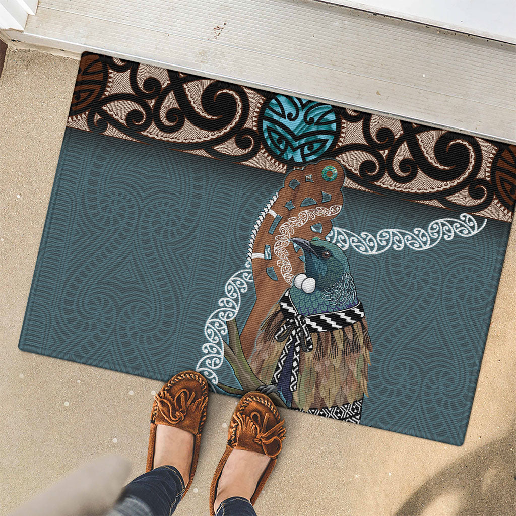 New Zealand Tui Bird Maripi Rubber Doormat Maori Weapon Kowhaiwhai Pattern LT22 - Polynesian Pride