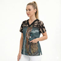 New Zealand Tui Bird Maripi Scrub Top Maori Weapon Kowhaiwhai Pattern LT22 - Polynesian Pride