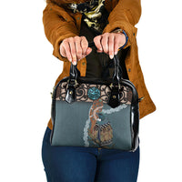 New Zealand Tui Bird Maripi Shoulder Handbag Maori Weapon Kowhaiwhai Pattern LT22 One Size Slate Blue - Polynesian Pride