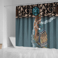 New Zealand Tui Bird Maripi Shower Curtain Maori Weapon Kowhaiwhai Pattern LT22 - Polynesian Pride