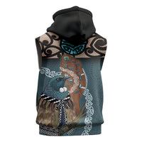 New Zealand Tui Bird Maripi Sleeveless Hoodie Maori Weapon Kowhaiwhai Pattern LT22 - Polynesian Pride