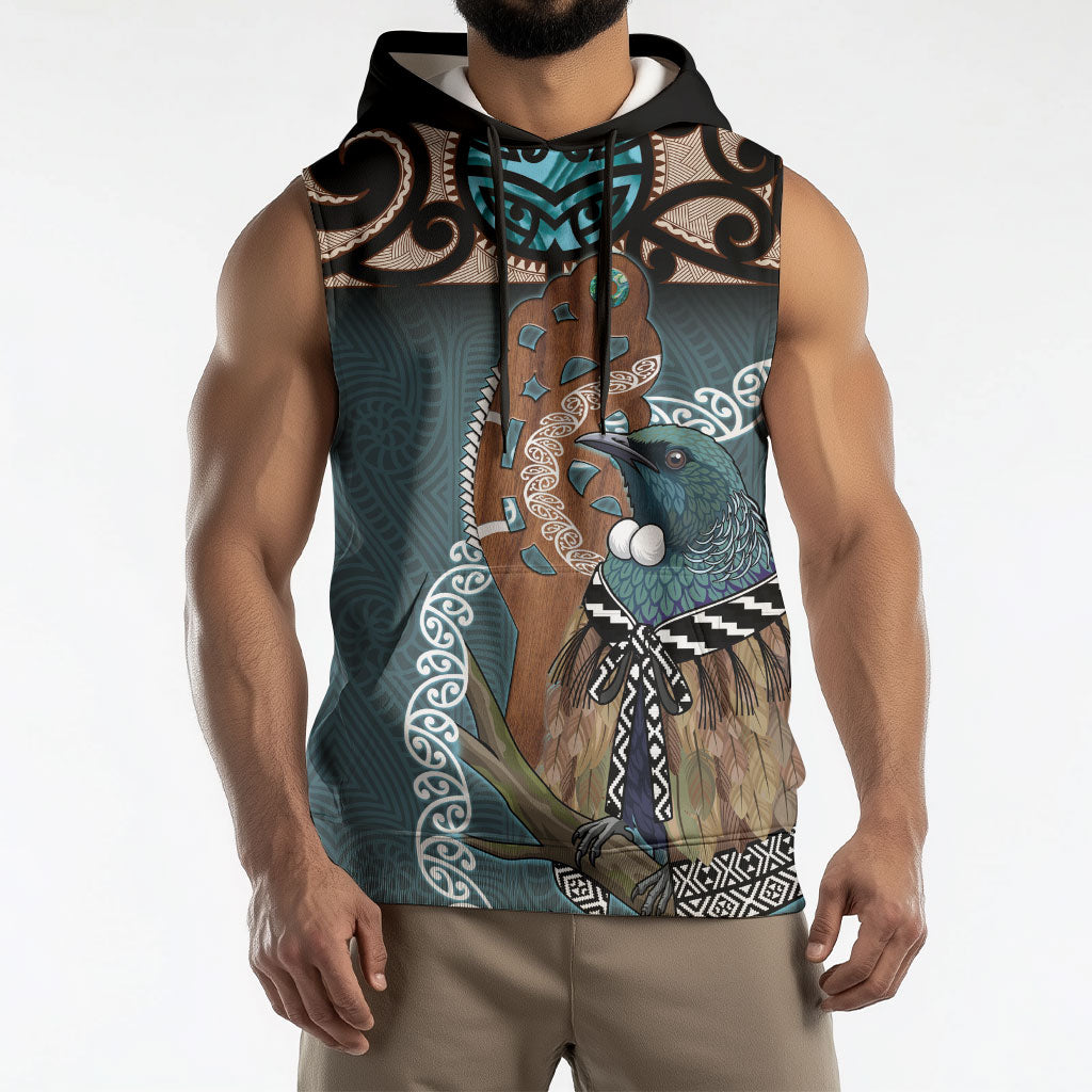 New Zealand Tui Bird Maripi Sleeveless Hoodie Maori Weapon Kowhaiwhai Pattern LT22 - Polynesian Pride