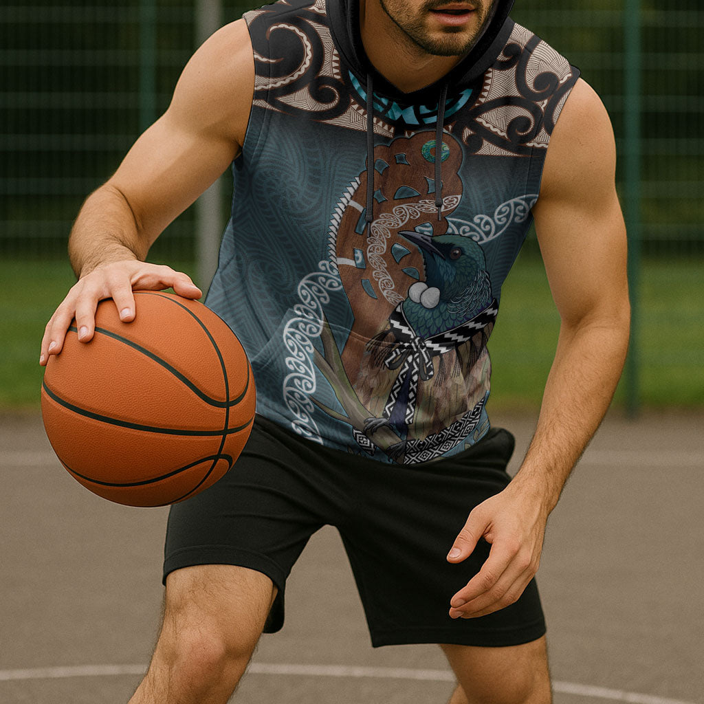 New Zealand Tui Bird Maripi Sleeveless Hoodie Maori Weapon Kowhaiwhai Pattern LT22 - Polynesian Pride