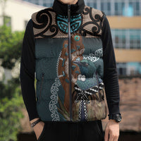 New Zealand Tui Bird Maripi Sleeveless Puffer Jacket Maori Weapon Kowhaiwhai Pattern LT22 - Polynesian Pride
